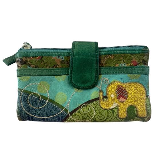 Vintage Womens Fossil Wallet Embroidered Leather Elephant FLAWS READ #5304 - Picture 2 of 15